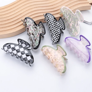 Lot de six pinces à cheveux de 9cm en acétate avec motifs à carreaux et marbrés variés