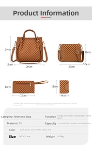 Size guide for four-piece PU leather handbag set with shoulder bags and card holder