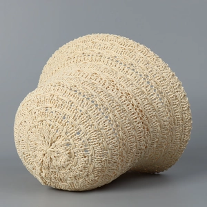 Minimalist beige breathable woven bucket hat for women with elegant textured finish