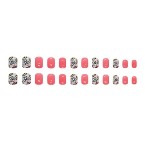 Kurze eckige rosa Comic-Stil Kunstnägel mit 2D-Blumenmuster im 24-teiligen Set