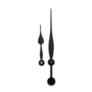 Set of black quartz clock hands including teardrop hour hand and tapered minute hand