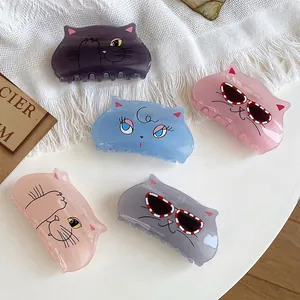 Acrylic Hair Claw Clip Cartoon Cat Shape Translucent Acetate Hairpin Sweet Sunglasses Design Daily Accessories For Women