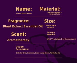 Detailed material specification of skull aromatherapy candle with natural paraffin and essential oils