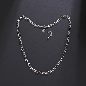 Minimalist silver stainless steel paperclip chain necklace with lobster clasp and extender