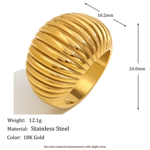 Polished 18K gold plated stainless steel chunky dome ring with dimensions 18.2mm by 26mm
