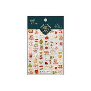 3D embossed Christmas nail stickers featuring cute bears and holiday elements