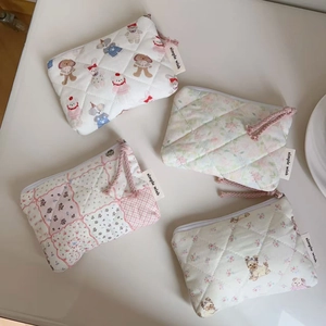 Mini Coin Purse Quilted Cotton Cartoon Animal Floral Zipper Portable Storage Bag For Women