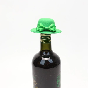 Mini green felt top hat with ribbon bow for St. Patrick's Day wine bottle decoration