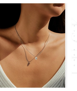 Close-up of elegant S925 silver necklace with oval moissanite pendant on a model