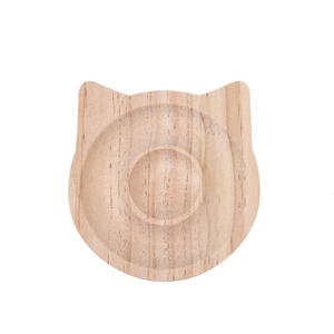 Cat-shaped wooden jewelry display tray with natural wood grain for bracelets and rings