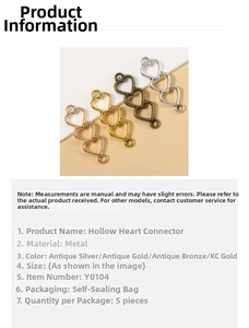 Macro view of multi-color hollow heart connectors in silver, gold, and bronze finishes