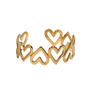 Minimalist gold-plated stainless steel open ring with hollow heart-shaped design