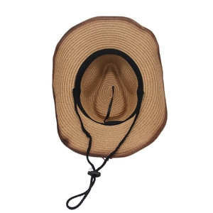 Dettaglio interno del cappello di paglia stile cowboy con cinturino regolabile
