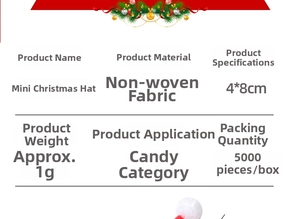 Detailed specifications of 4x8cm mini non-woven Christmas hats for lollipop decorations