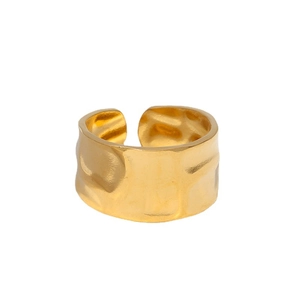 Adjustable gold stainless steel open ring featuring a unique hammered texture finish