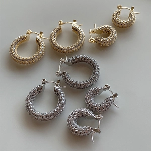Shiny Pave Zircon U-Shaped Hoop Earrings Copper Metal Minimalist Elegant Commute Style Jewelry For Women Daily Accessories
