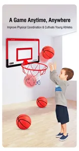 Indoor-Basketballkorb-Set für Kinder mit Rückwand und drei kleinen orangefarbenen Bällen