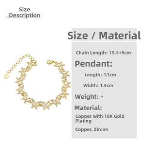 Detail of 18K gold plated butterfly bracelet with sparkling zircon stones and lobster clasp