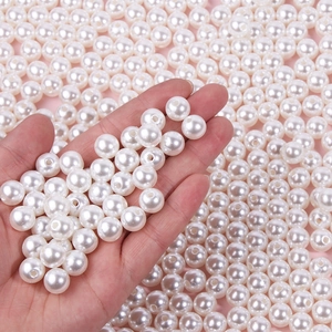Polished ivory white ABS imitation pearls with holes for DIY jewelry making and crafts