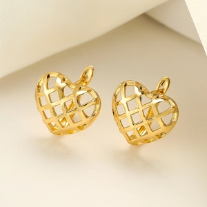Hollow Heart Hoop Earrings Geometric Mesh Copper Minimalist Retro French Style For Women Luxury Jewelry
