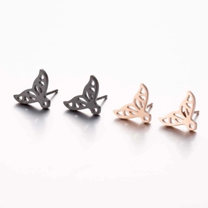 Minimalist hollow mermaid tail studs in black and rose gold stainless steel