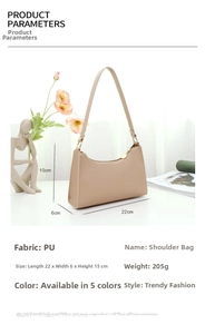 Detailed size chart of a light brown PU leather shoulder bag with 22x6x15cm dimensions