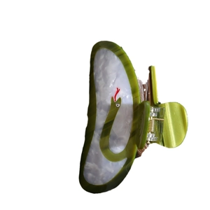 Cute frog green snake pattern hair claw clip made of glossy acetate material for women