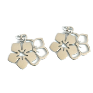 Pair of hollow floral stainless steel pendants with silver finish for DIY jewelry making