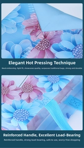 Détail des coutures thermosoudées et des poignées renforcées sur sac cadeau fleuri