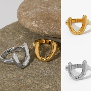 U-Shape Band Ring 316 Stainless Steel Vacuum Plated Geometric Minimalist Style Jewelry For Women
