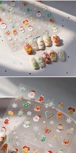 Autocollants ongles 3D en relief de Noël avec motifs de Père Noël et de rennes