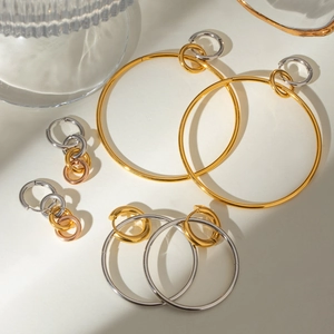 Boucles D'oreilles Créoles En Acier Inoxydable Couleur Contrastée Bicolore Géométrique Style Ins Hypoallergénique Mode Pour Femmes