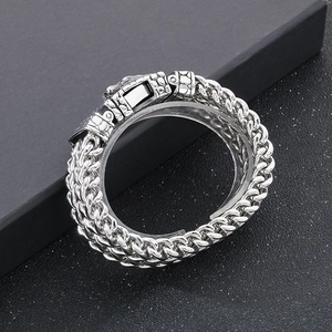 Bracelet pour homme en acier inoxydable avec tête de loup punk et fermoir dragon massif