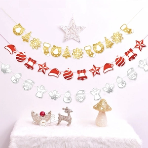 Glittery Christmas cartoon hanging banner flags in gold, red and silver for party decor
