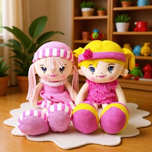 Cute Plush Doll Soft Cloth Toy For Girls Pink Dress Embroidered Face Knitted Hat Pastoral Style Decorative Doll