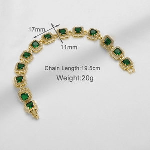 Detailed view of 18k gold plated bracelet with emerald zircon showing 19.5cm length