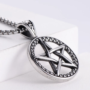 Men's titanium steel hexagram star pendant necklace with box chain on white display