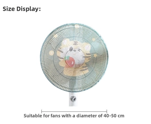 Detail of green nylon fan guard net with cute tiger pattern for 40-50cm fans