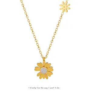 Collar Con Colgante De Margarita Acero De Titanio Chapado En Oro De 18K Circón Floral Joyería Minimalista Para Mujer