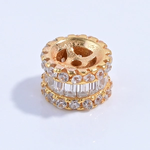 S925 silver 6mm gear petal spacer bead with golden plating and sparkling cubic zirconia