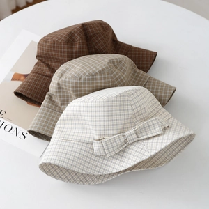 Chapeaux bob à carreaux avec nœud décoratif en plusieurs couleurs pour l'été