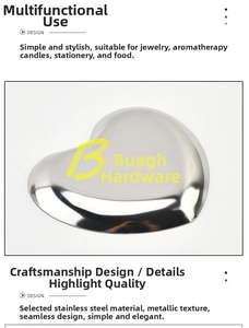 Close-up of polished heart-shaped stainless steel storage tray with seamless molding