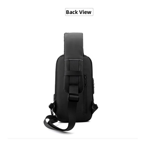 Rear view of black waterproof chest bag showing shoulder strap and hidden anti-theft pocket