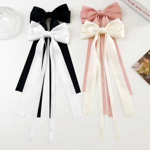 Satin Bow Hair Clip With Long Streamers Elegant Double Layer Ribbon Duckbill Clip For Women Girls Accessory
