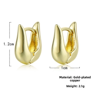 Detailed size chart of gold plated U-shaped drop earrings showing 1.2cm height and 1cm width