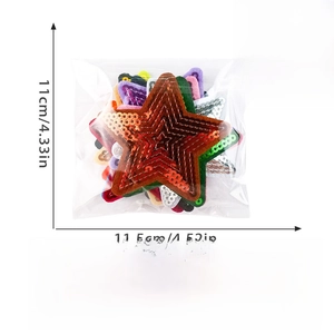 Detail showing dimensions of laser sequin heart patch with ruler measurement