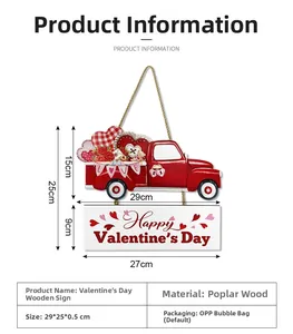 Detail showing the Happy Valentine's Day painted poplar wood truck and heart wall sign