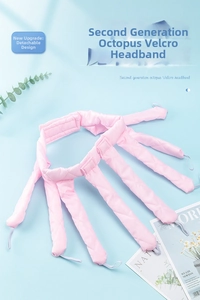 Detailed view of pink octopus heatless hair curler with detachable satin curling rods