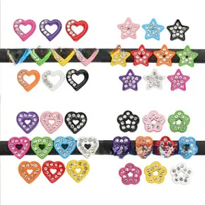 Macro view of 10mm colorful rhinestone star and heart charms for DIY jewelry making