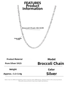 Detail of S925 sterling silver cauliflower chain with 1.7mm width and 40+5cm length